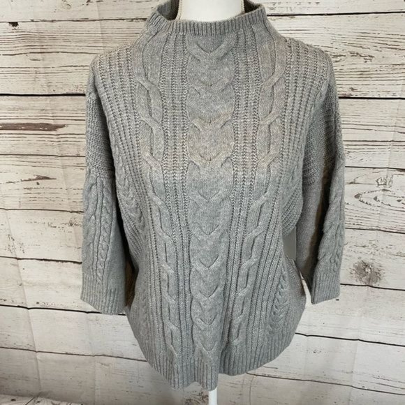 Vince Camuto Cable Stitch 3/4 Sleeve Mock Neck Relaxed Fit Mixed Knit Sweater - Picture 5 of 12